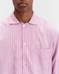 Pembe-Beyaz Poplin Erkek Pijama Üstü - 4