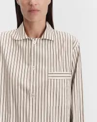 Bej-Beyaz Poplin Kadın Pijama Üstü - 4