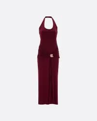 Julietta Halter Yaka Bordo Kadın Elbise - 0