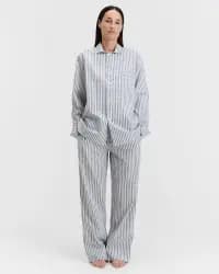 Mavi-Beyaz Poplin Kadın Pijama Üstü - 1