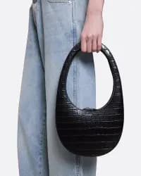 Croco Swipe Siyah Kadın El Çantası - 5